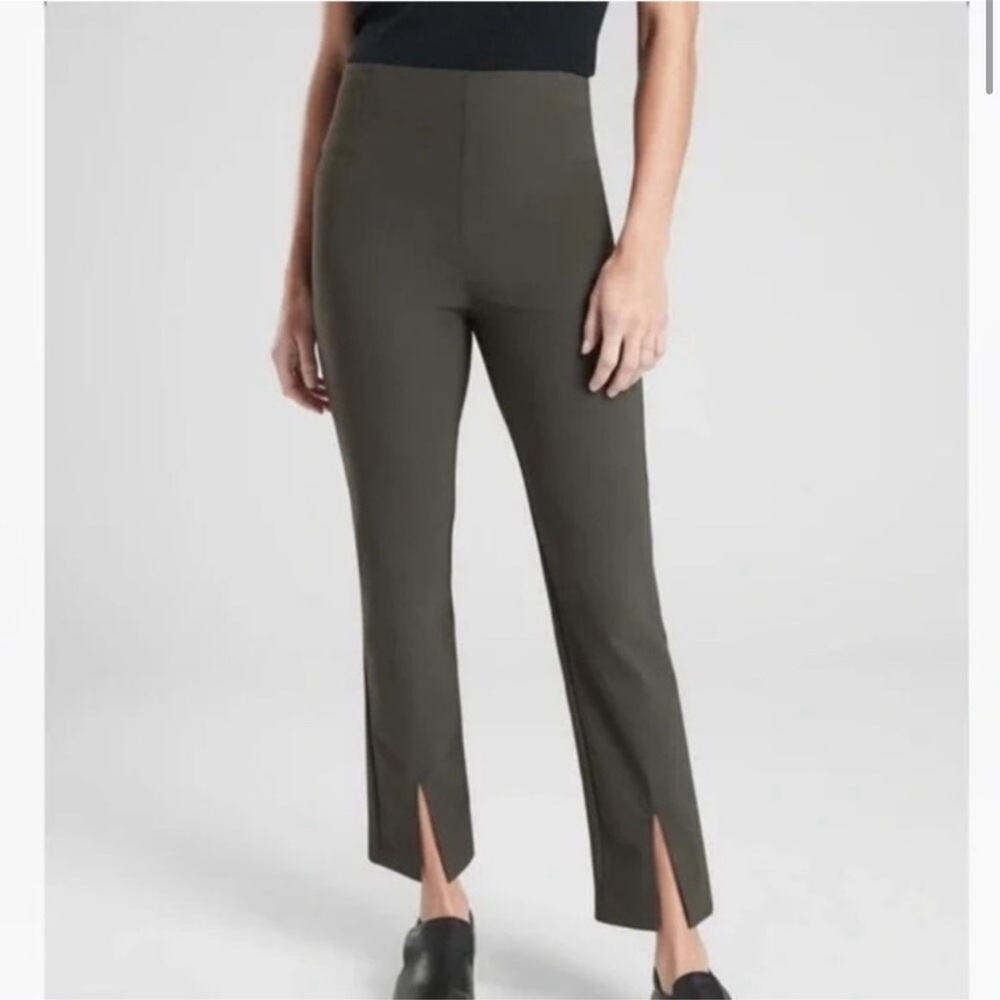 Athleta Wander Slim Straight Crop Pants Gray Size 8 Split Hem Stretch